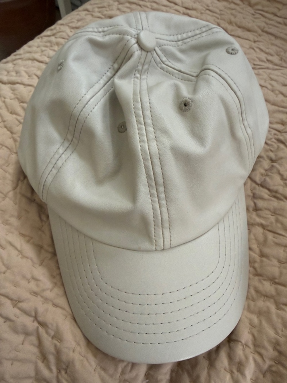 Ag Adriano Goldschmied Cream and Black Leather-Look Baseball Cap